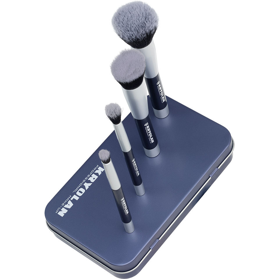 KRYOLAN Magnetic Brush Set – 4 hochwertige, vegane Pinsel mit Magnetgriff, 1stk, Pinsel auf Dose