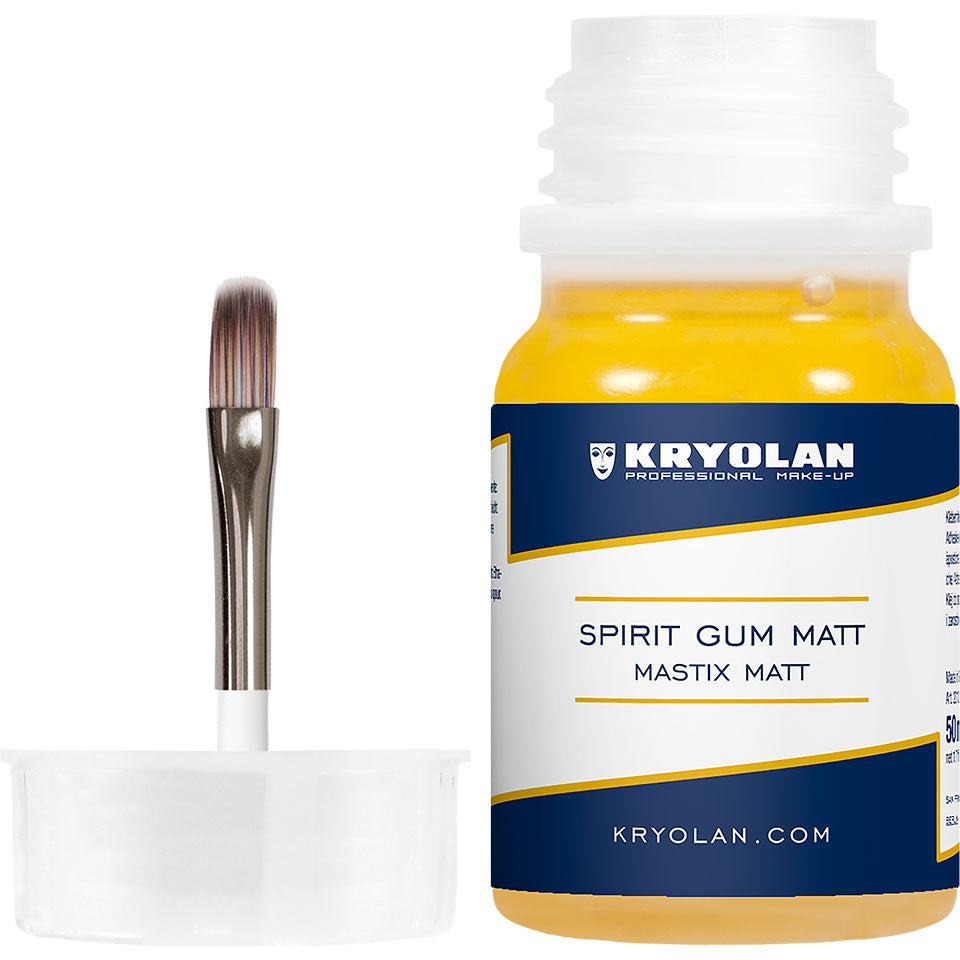KRYOLAN Mastix Matt – Hautkleber für Bärte und feine Haararbeiten, 50ml, Flasche offen mit Pinselapplikator