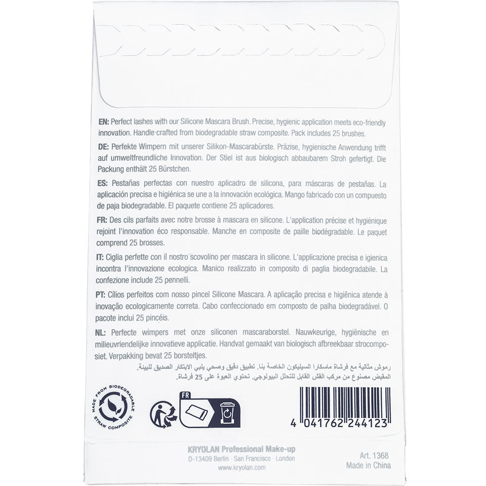 KRYOLAN Silikon-Mascarabürste – Einwegbürsten, 25stk, Verpackung Rückseite