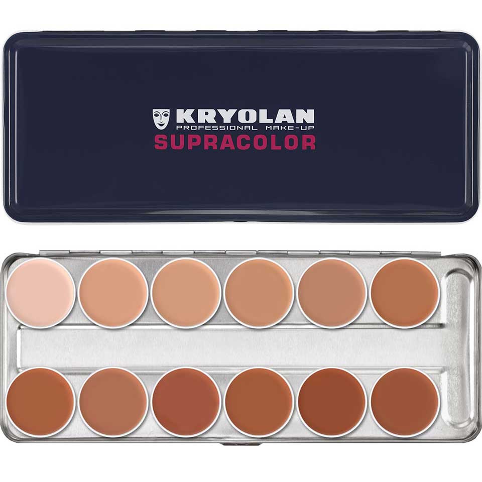 KRYOLAN Supracolor Palette 12 Farben – Hochpigmentiertes Creme-Make-up, 40g, Innenansicht und Deckel
