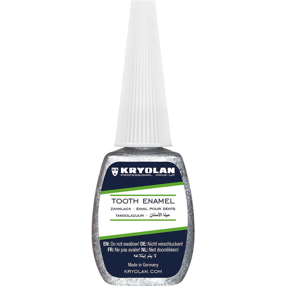 KRYOLAN Zahnlack metallic silber – für realistische Zahnverfärbungen, 12ml, Pinselflasche