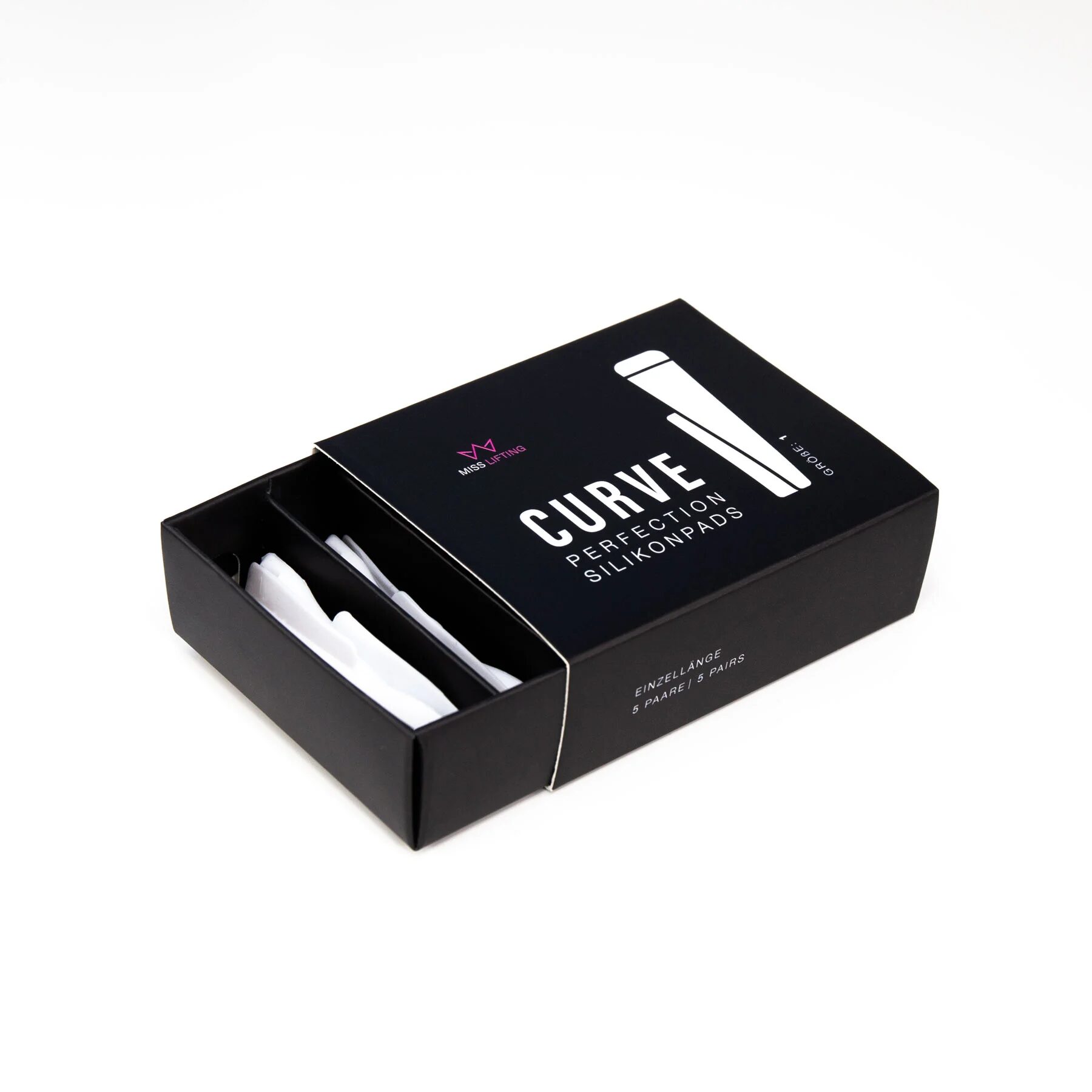 MISS LASHES Curve Perfektion Silikonpads – Größe 1, 5Paar, Pads und Umkarton