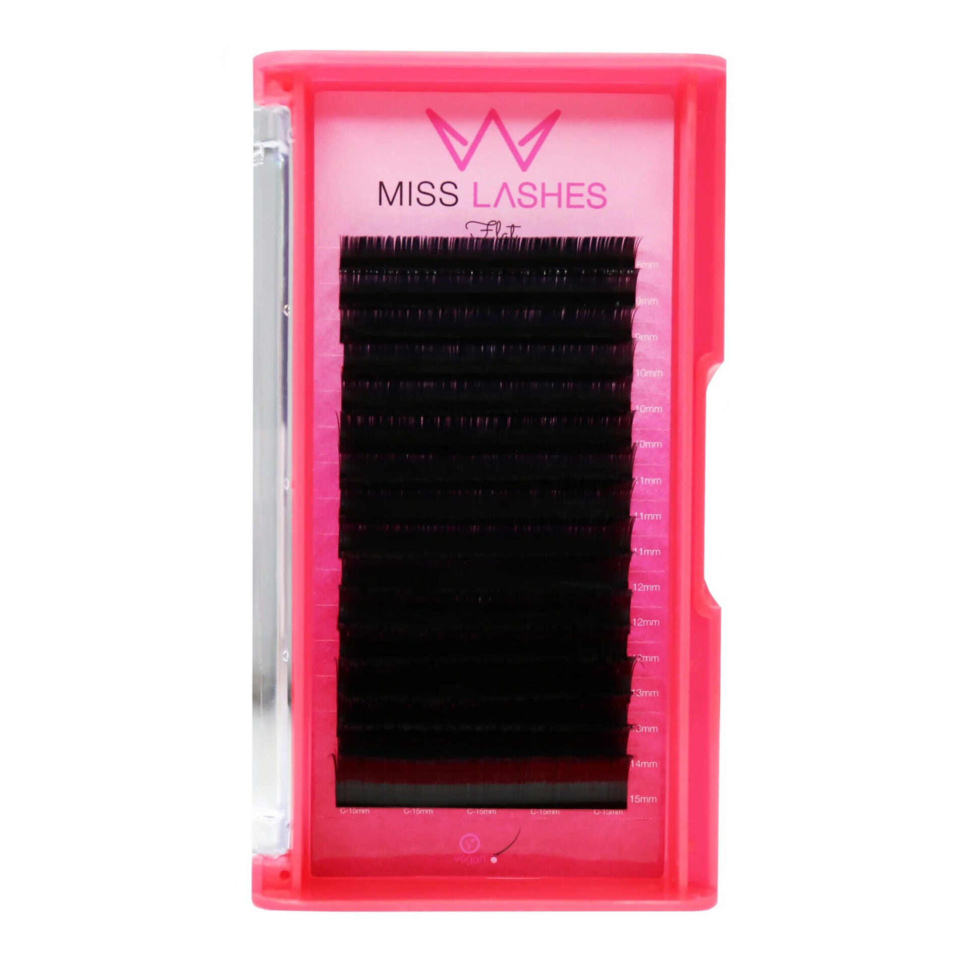 MISS LASHES Flat Lashes matt  – 1:1 | D-Curl | Stärke 0.15, 1Box, Box offen
