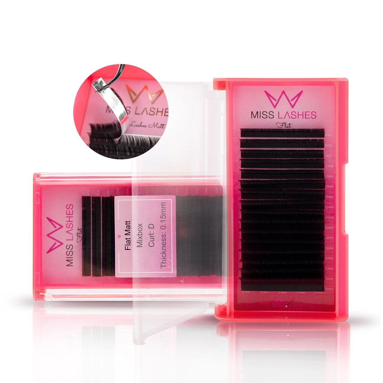 MISS LASHES Flat Lashes matt  – 1:1 | D-Curl | Stärke 0.15, 1Box, Mixboxen offen