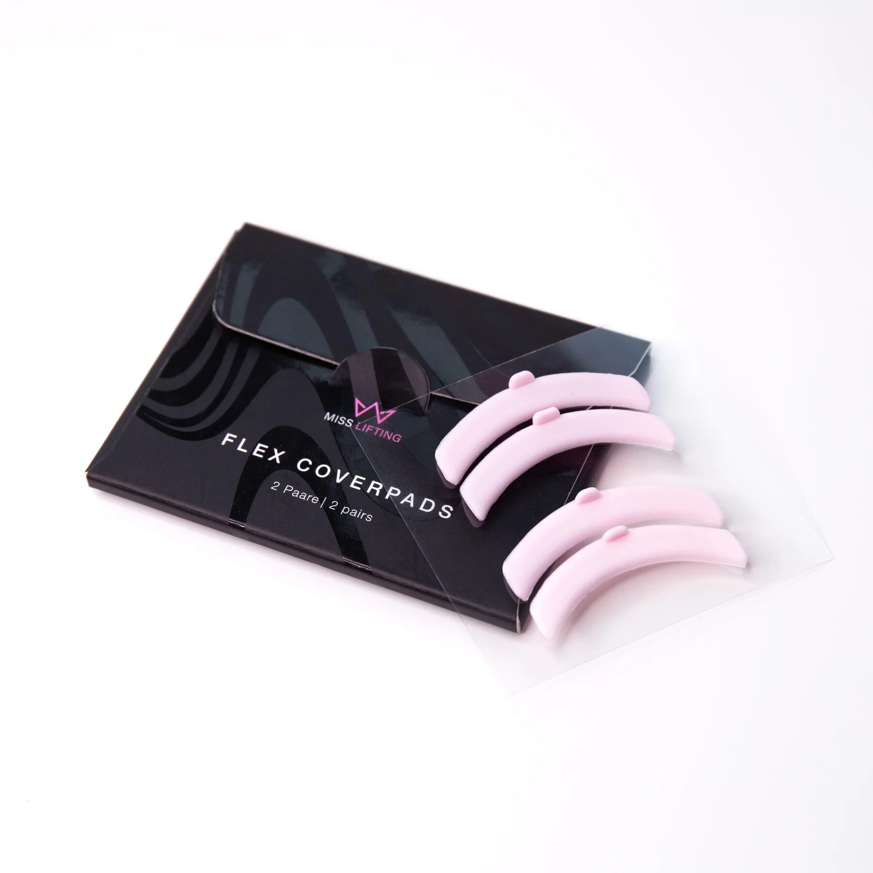 MISS LASHES Flex Coverpads  – 2Paar, Pads und Umkarton liegend