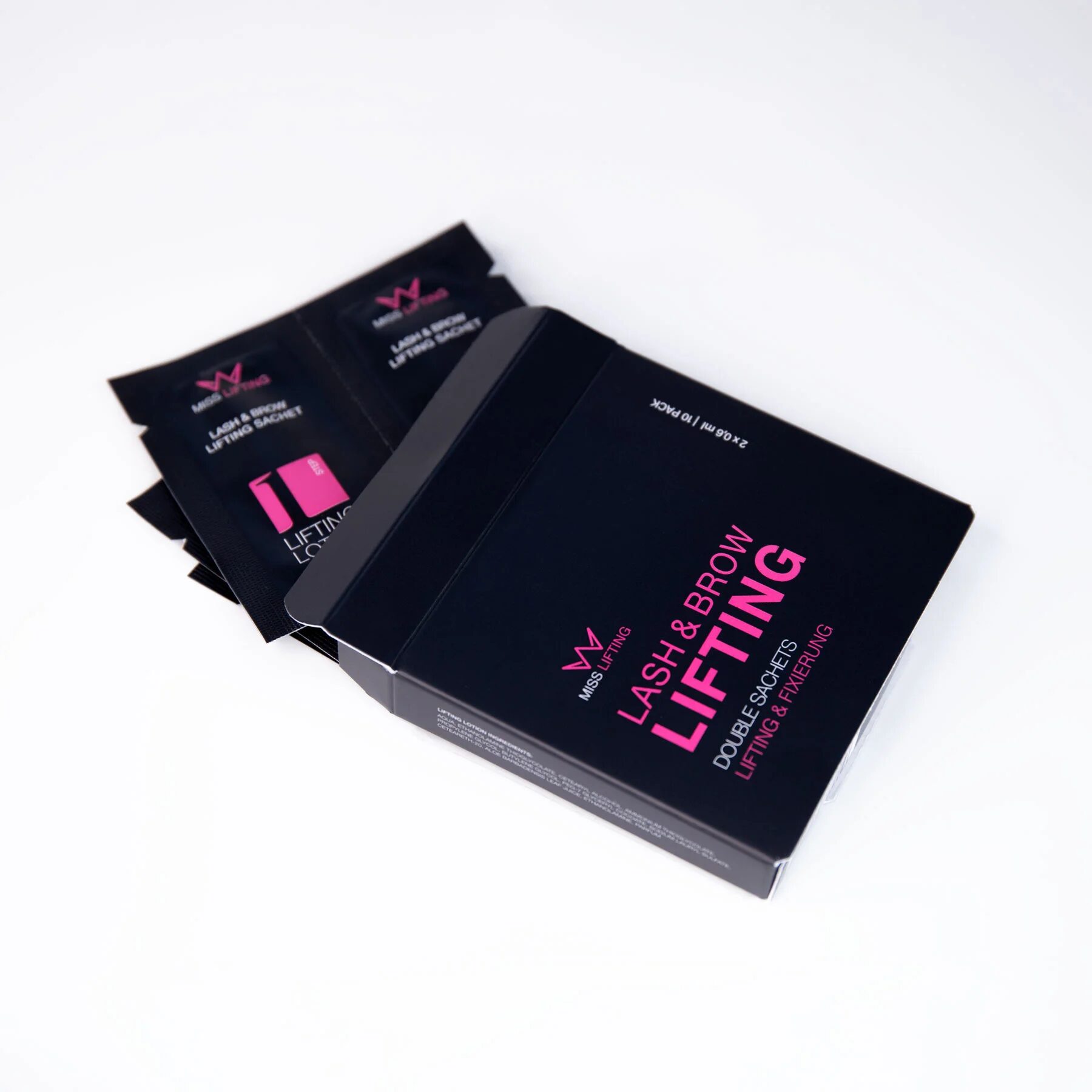 MISS LASHES Lash & Brow Lifting Sachets – Lotion & Fixierer, 20x0,6ml, Doppelsachets in Umkarton