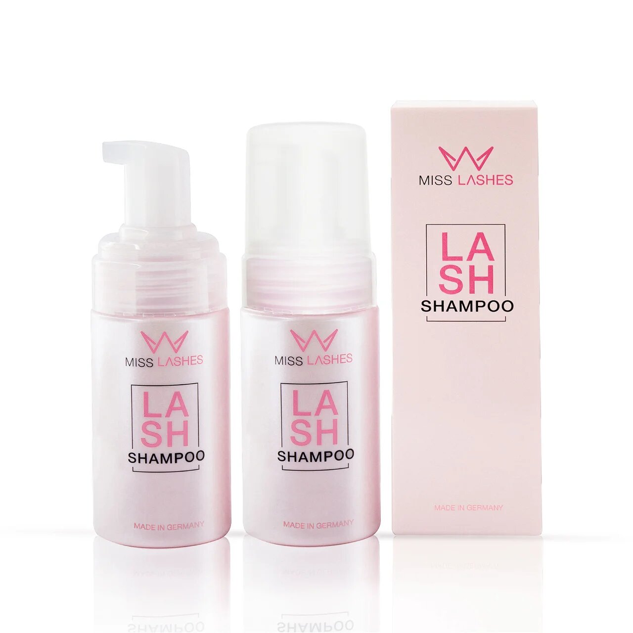 MISS LASHES Lash Shampoo , 100ml, Spender offen, geschlossen und Umkarton