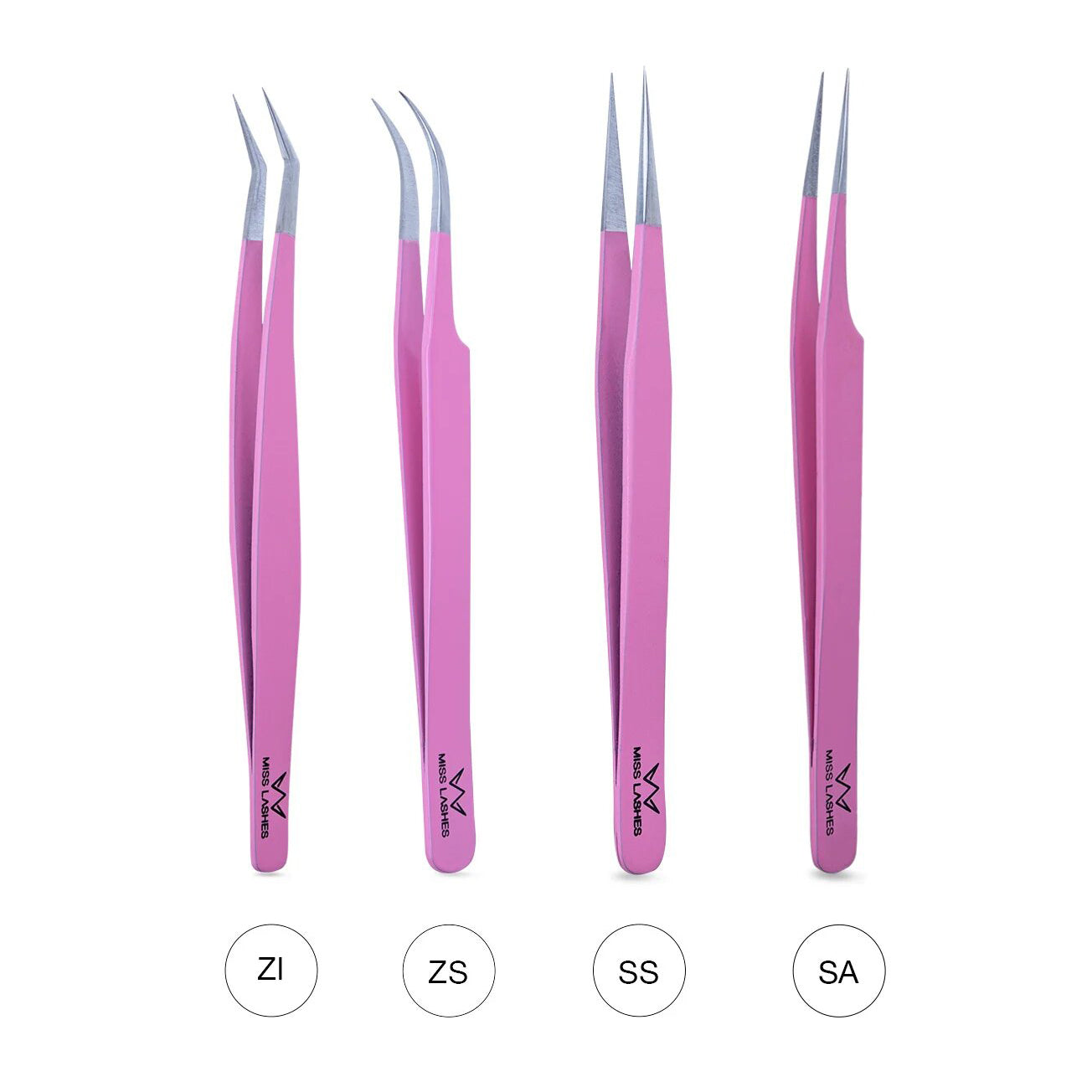 MISS LASHES Pinzetten Pink, 1Stk., Übersicht alle Formen
