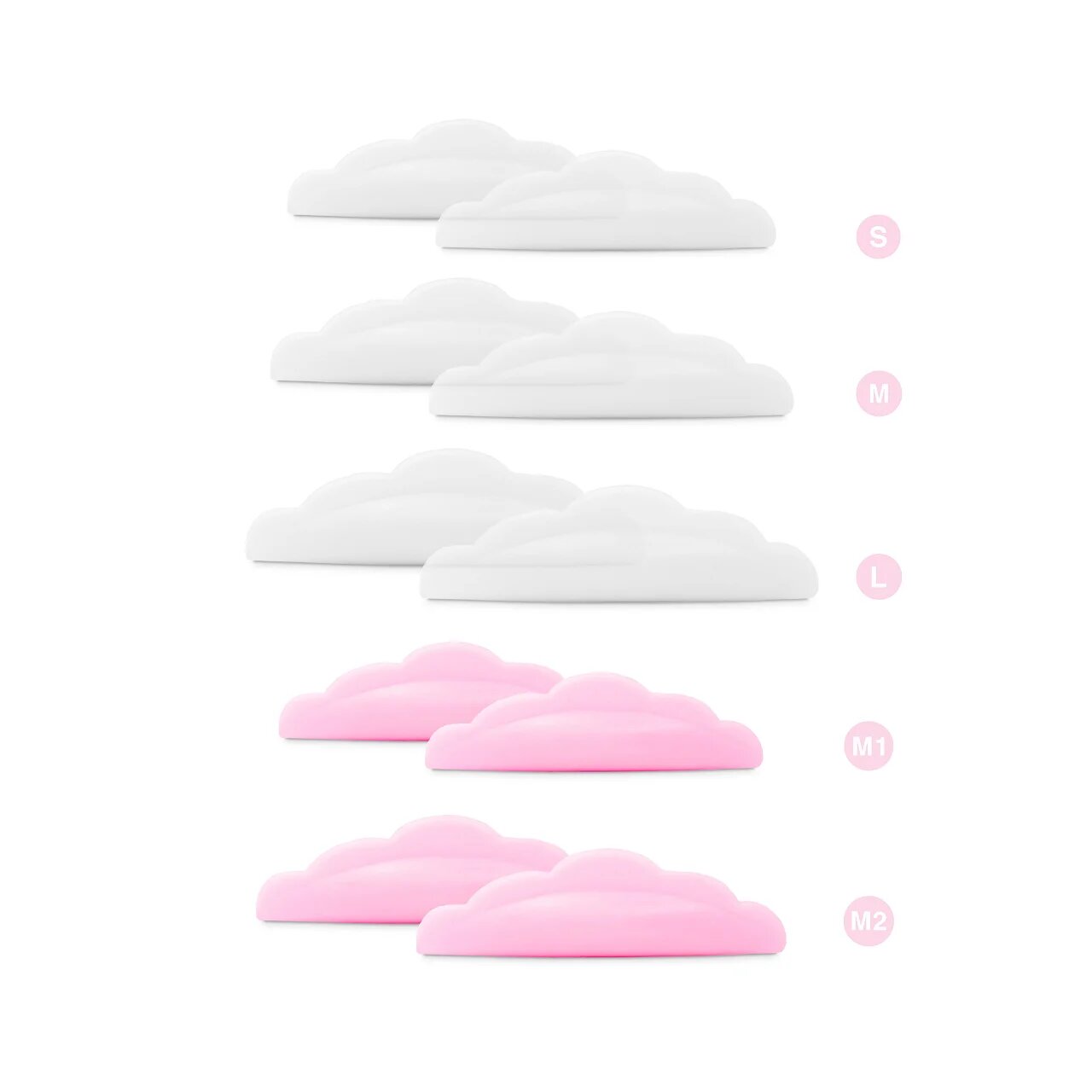 MISS LASHES Silikon Pad Set, 5Paar, Farb- und Größenübersicht