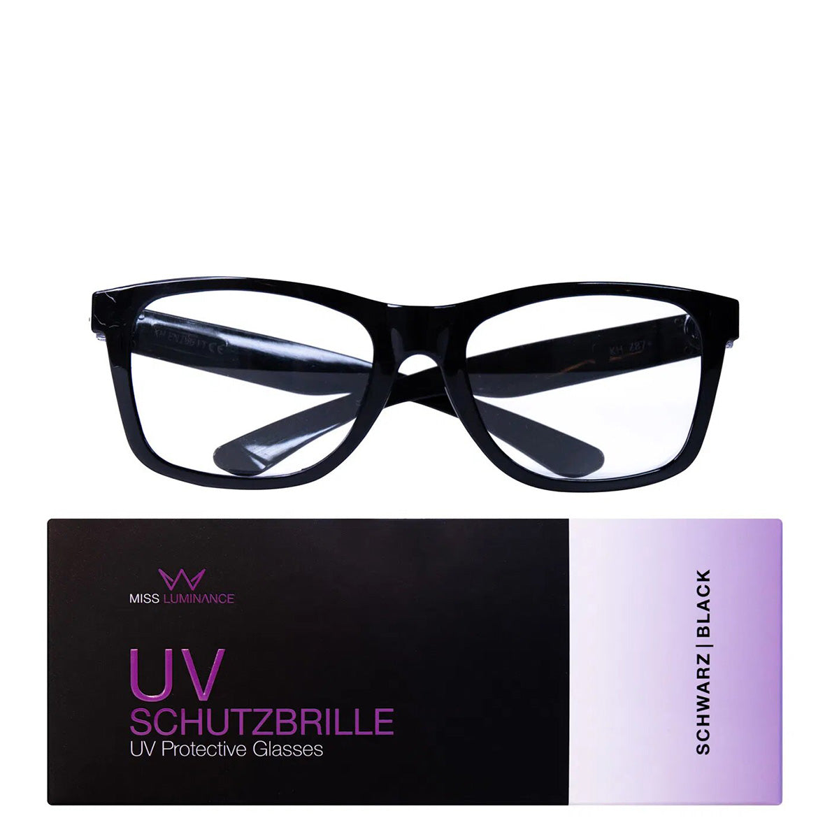 MISS LASHES UV-Schutzbrille – Schwarz, 1Stk, Brille und Umkarton