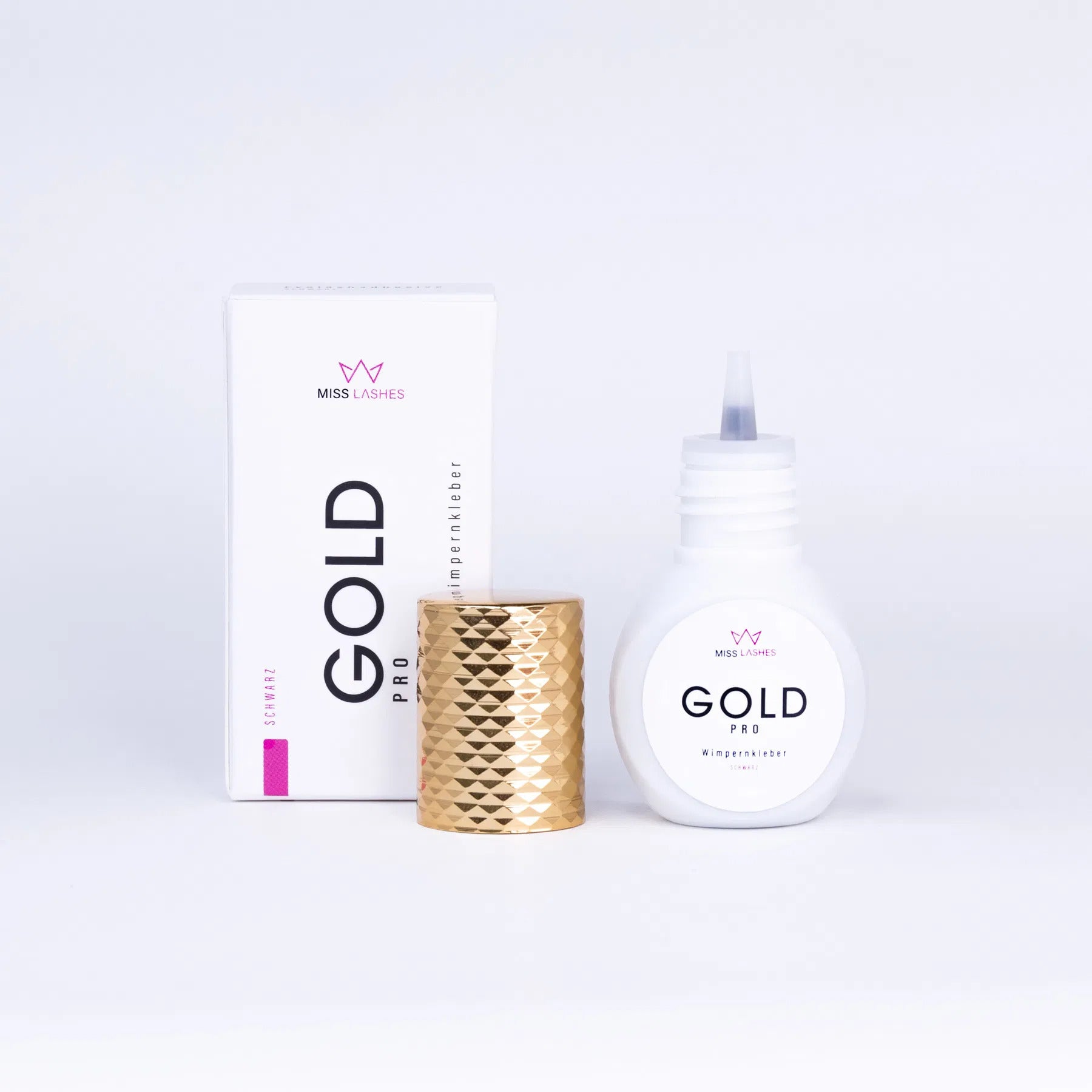 MISS LASHES Wimpernkleber Gold Pro  – für Wimpernverlängerung, 5g, Spender offen und Umkarton