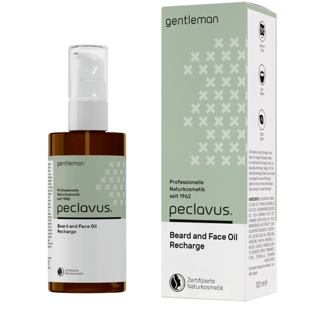 PECLAVUS Beard and Face Oil Recharge, 100ml, Flasche und Umkarton