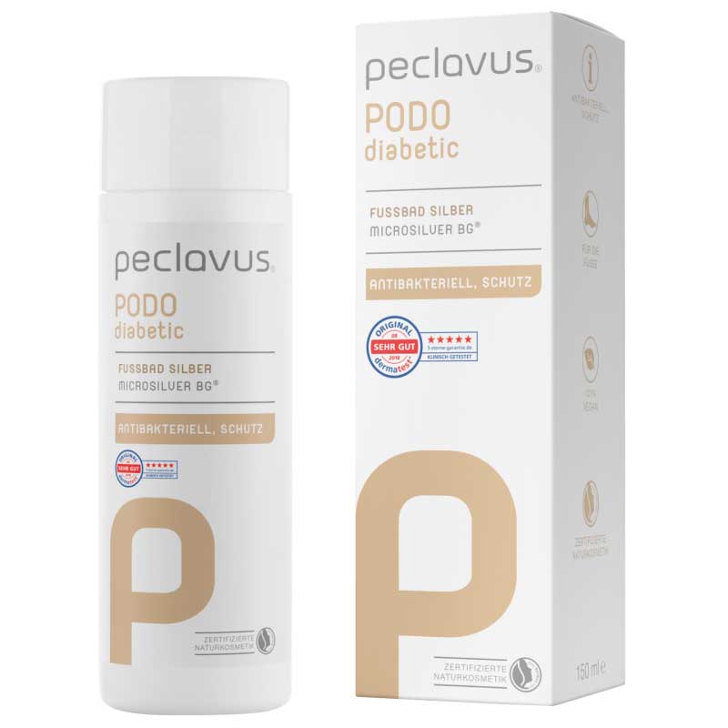 PECLAVUS Fußbad Silber, 150ml, Flasche und Umkarton