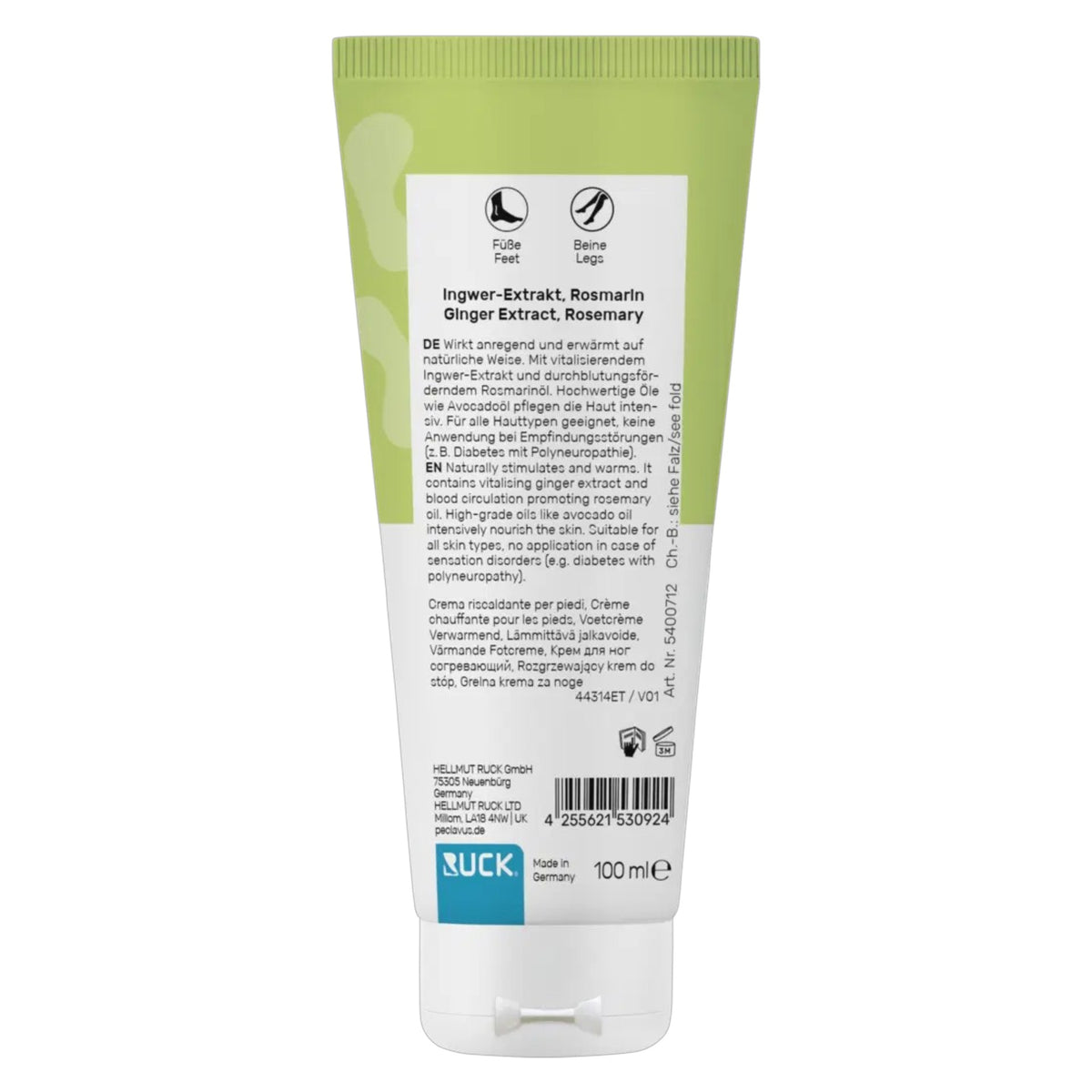 PECLAVUS Fußcreme wärmend – für kalte Füße, 100ml, Tube Rückseite