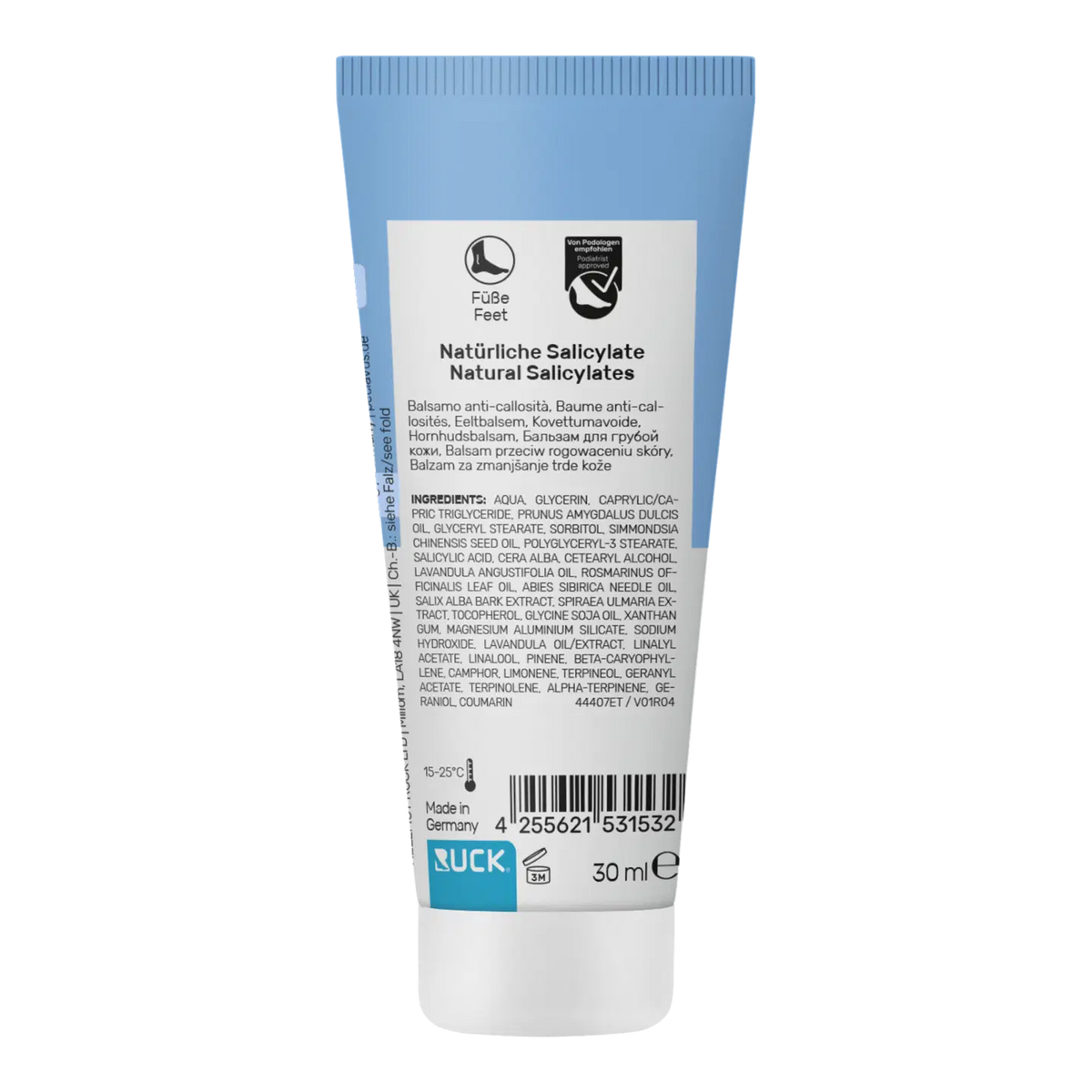 PECLAVUS PODOmed Anti-Hornhaut Fußbalsam – für verhornte Haut, 30ml, Tube Rückseite