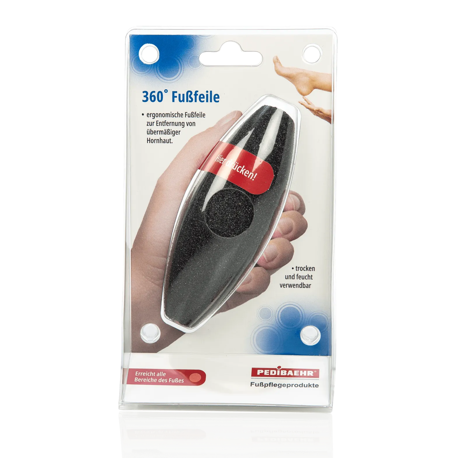 PEDIBAEHR 360° Fußfeile – ergonomische Feile für glatte Füße, 1stk, Verpackung