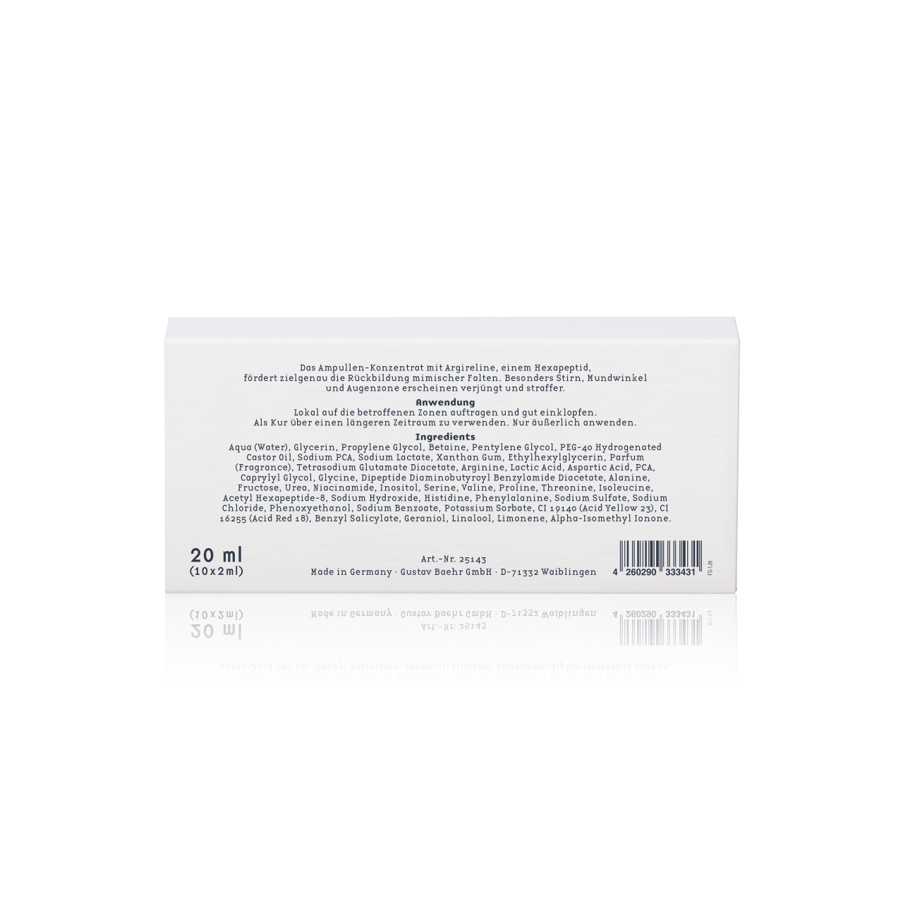 PEDIBAEHR beauty concept Ampulle Argireline, 10x2ml, Faltschachtel Rückseite