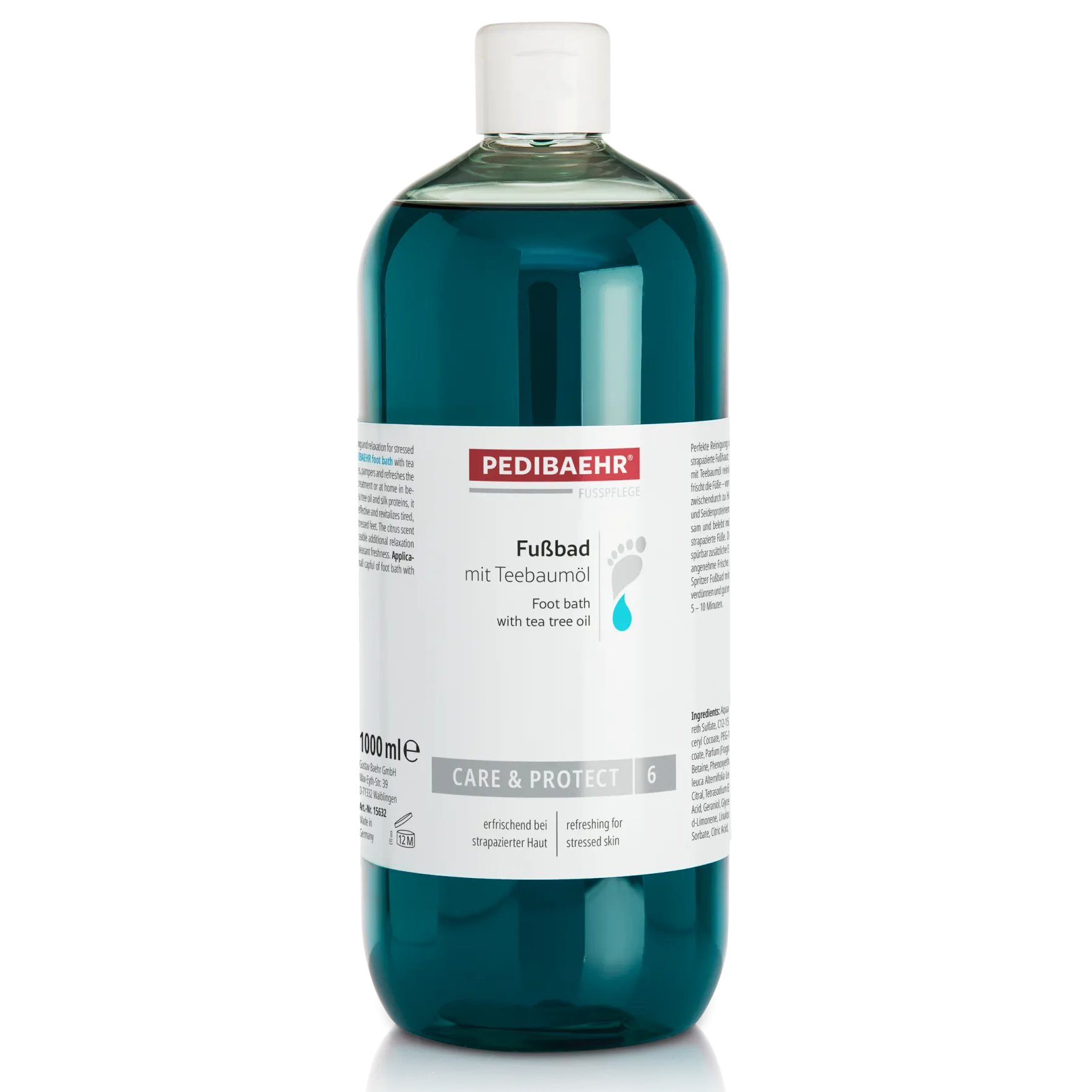 PEDIBAEHR Fußbad mit Teebaumöl  – erfrischt und entspannt müde Füße, 1000ml