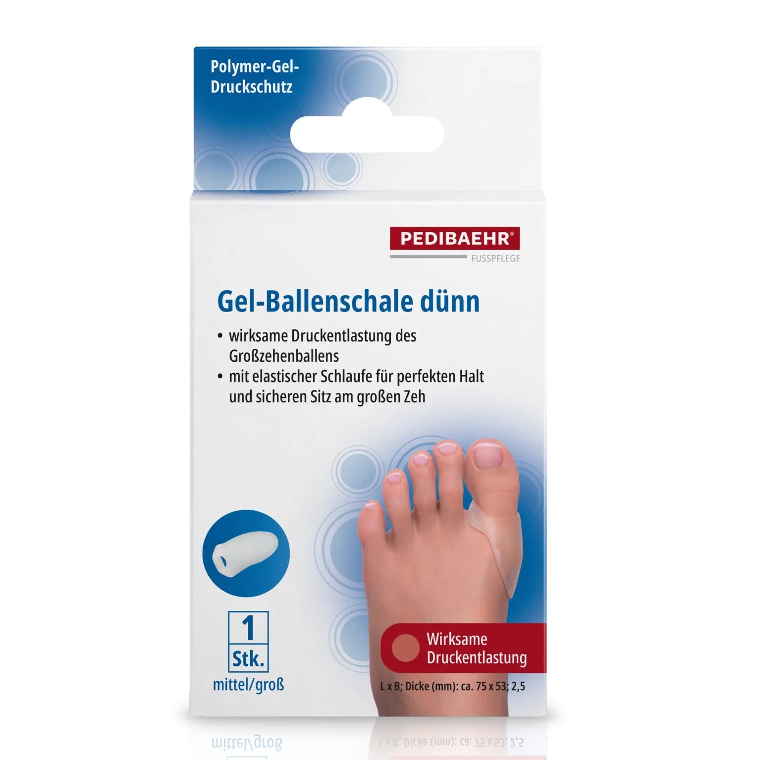 PEDIBAEHR Gel-Ballenschale dünn, mittel/groß, 1stk, Verpackung