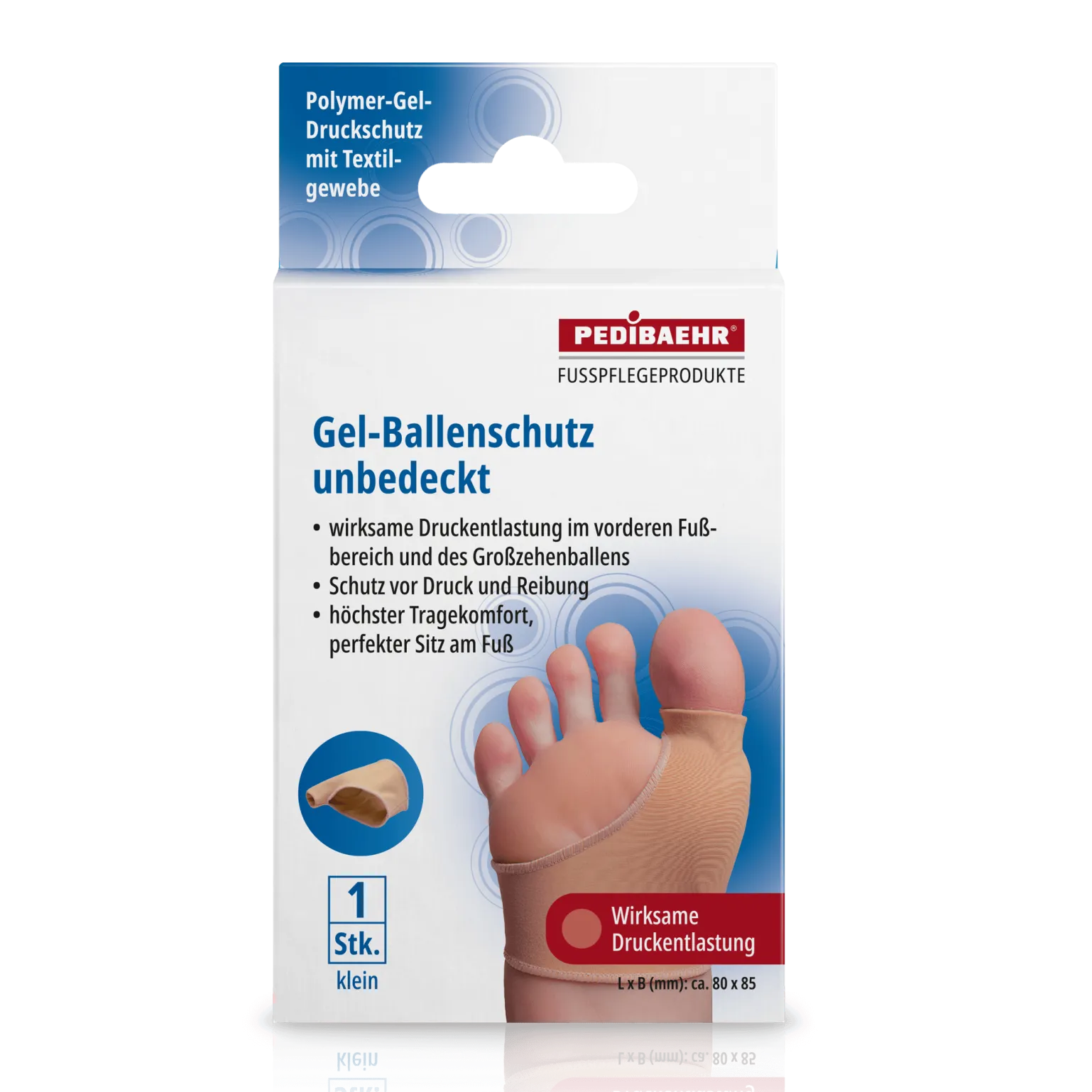 PEDIBAEHR Gel-Ballenschutz unbedeckt, 1stk, klein Verpackung