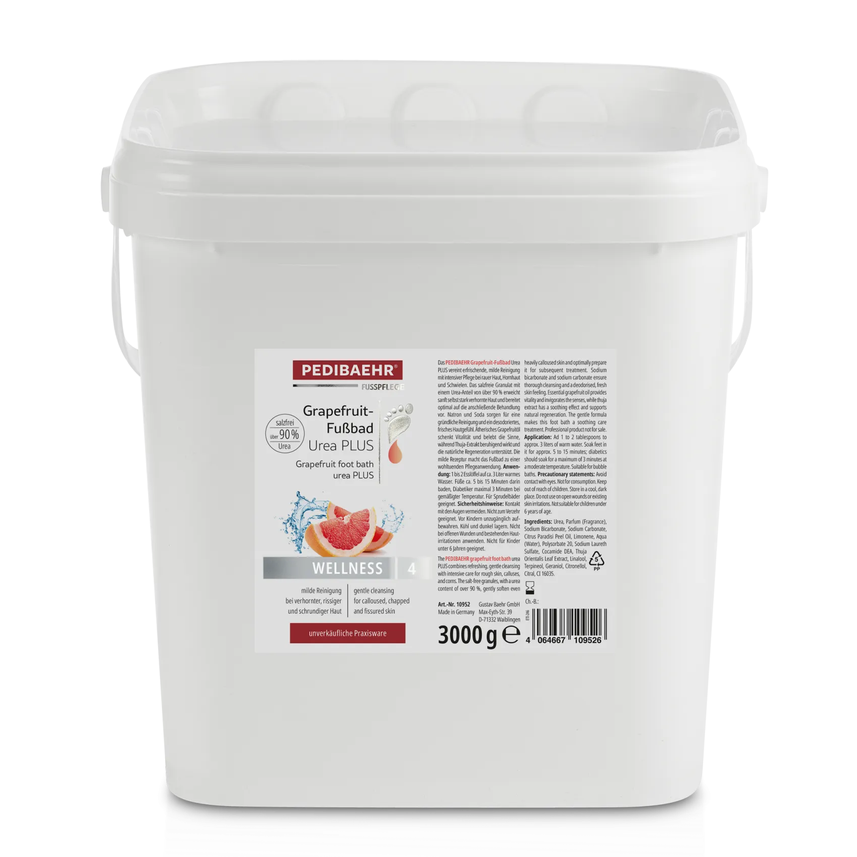 PEDIBAEHR Grapefruit-Fußbad Urea PLUS – für frische, gepflegte Füße, 3kg, Eimer