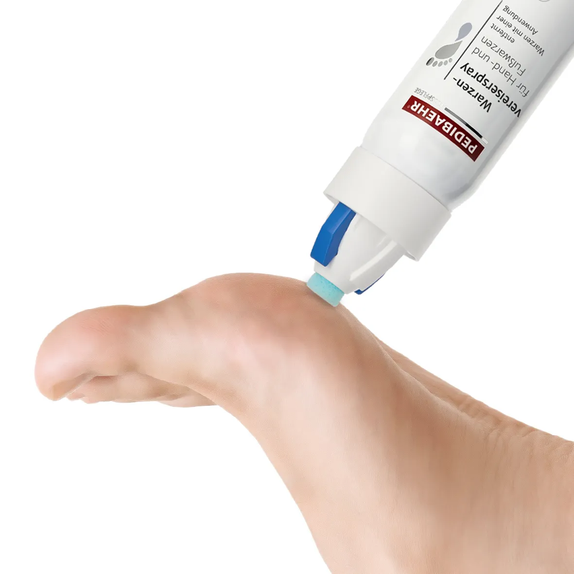 PEDIBAEHR Warzenvereiserspray für Hand- und Fußwarzen, 75ml, Anwendung am Fuß