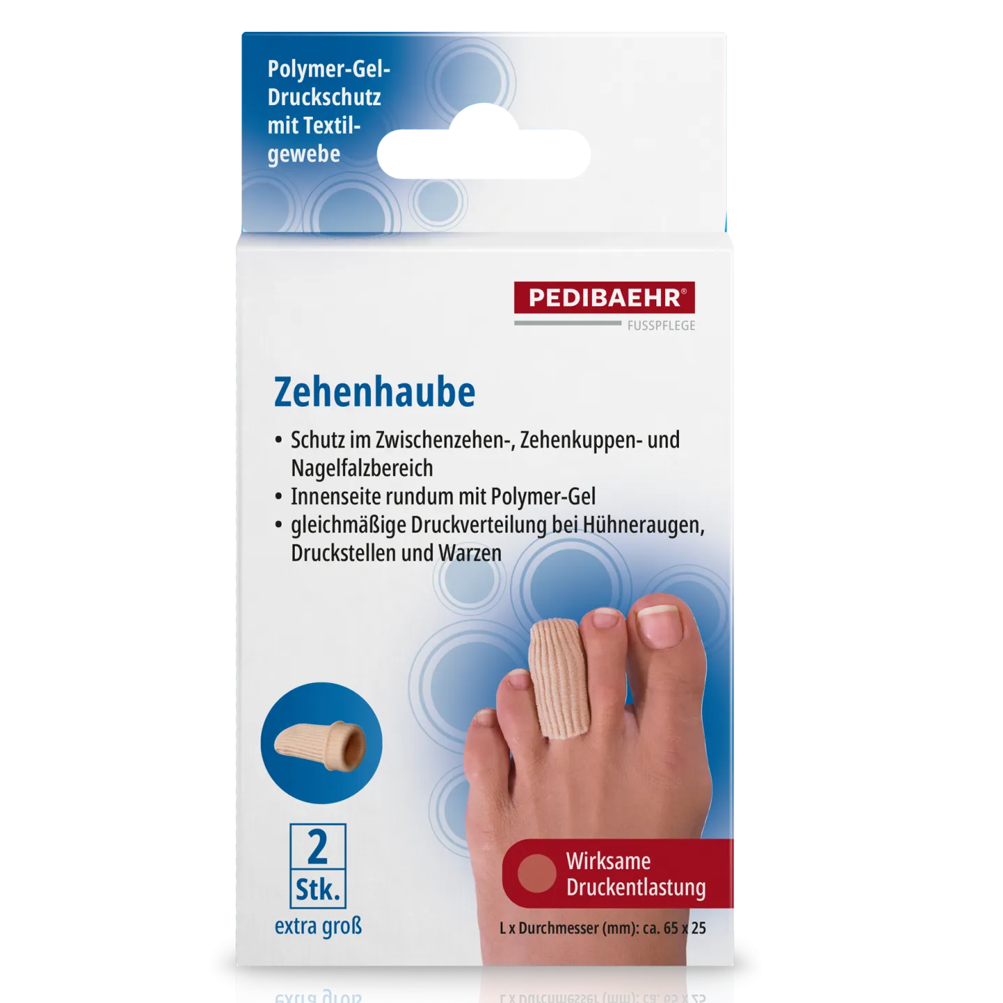 PEDIBAEHR Zehenhaube extra groß – Druckschutz für Zehen & Nagelfalz, 2stk, Umkarton