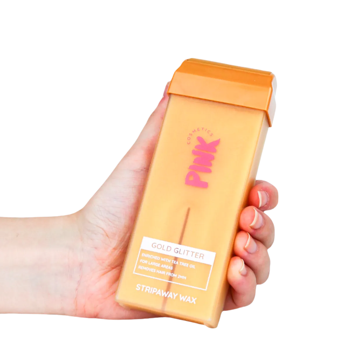 PINK COSMETICS StripAway Wax Roll-on – Wax für großflächige Haarentfernung, 100ml, Hand hält Patrone