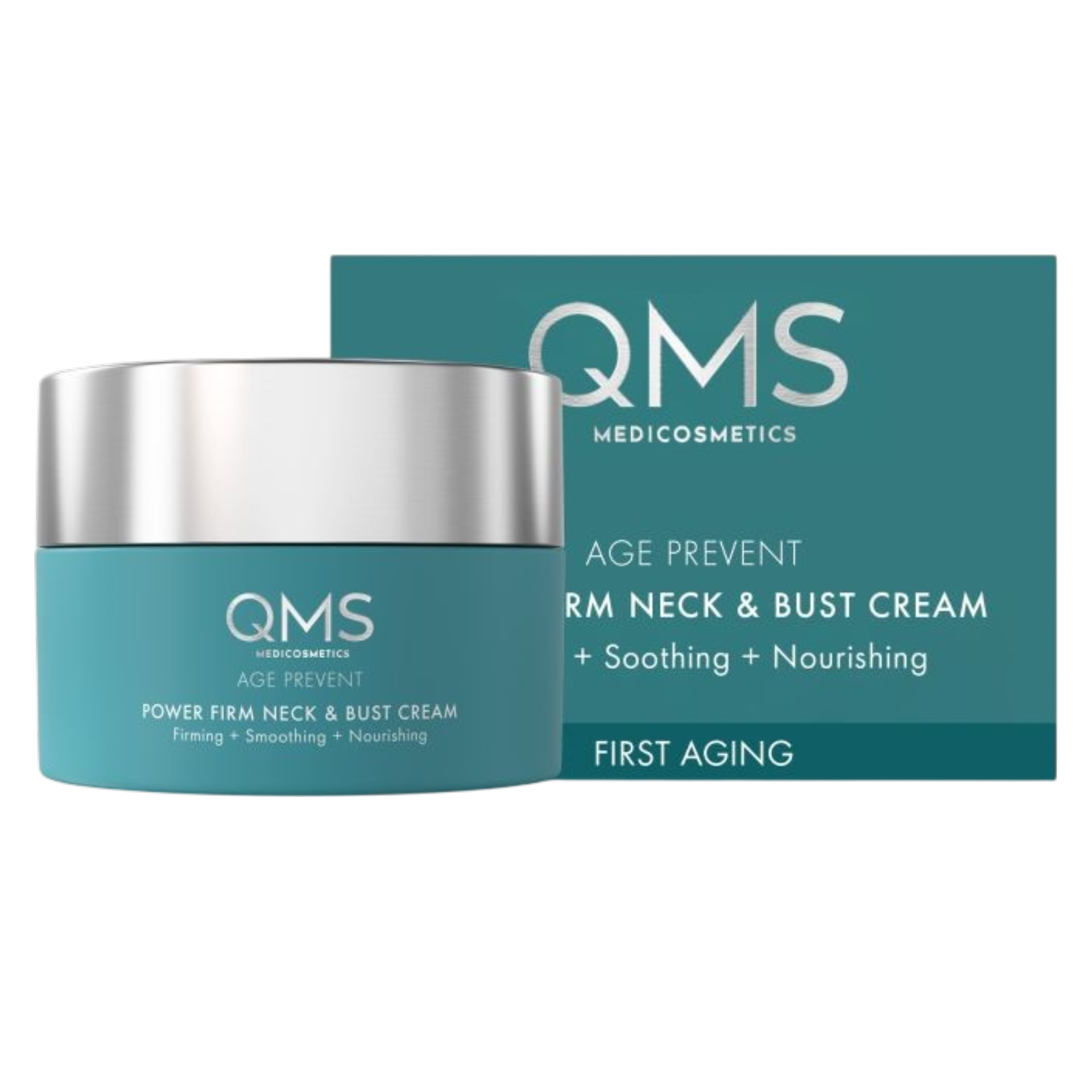 QMS Age Prevent Power Firm Neck & Bust Cream – straffende Feuchtigkeitscreme, 100ml, Tiegel und Umkarton