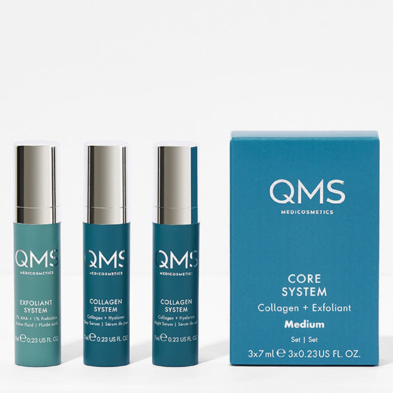 QMS Collagen + Exfoliant Set Medium, 3x7ml, Spender und Umkarton