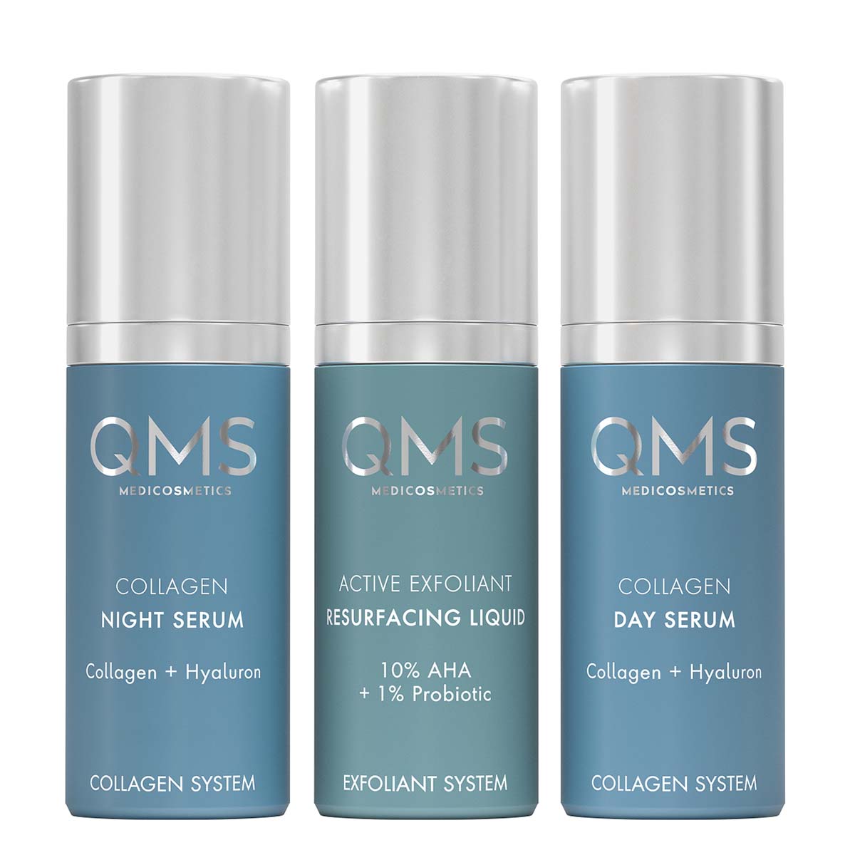 QMS  Day & Night 3-Step Core Routine Set Strong – Anti-Aging Pflegeroutine, 3x30ml, Spender
