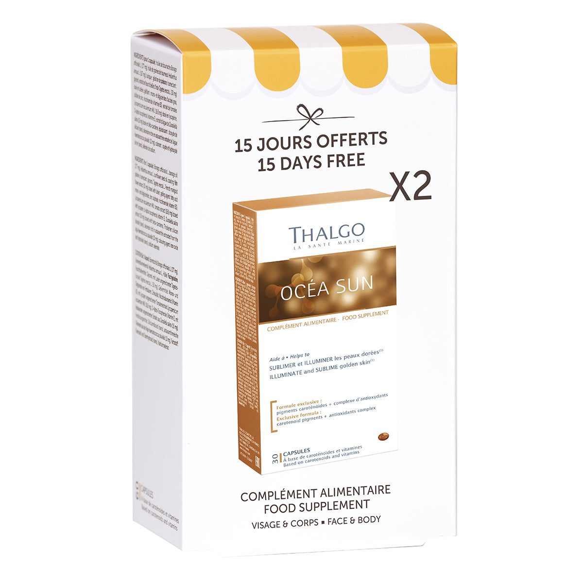 THALGO DUO OCÉA SUN Nahrungsergängzung – Hautpflege von innen für Sommer, 2x30 Kapseln, Umkarton