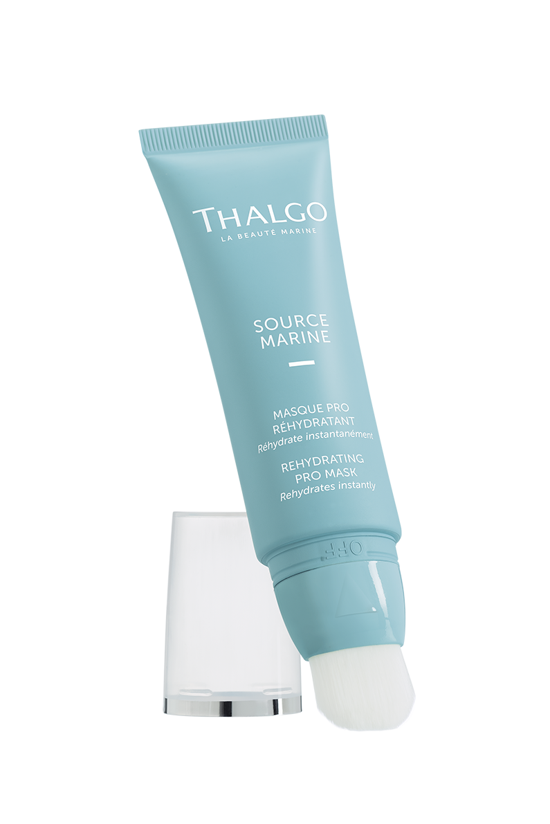 THALGO Source Marine - Feuchtigkeitsspendende Maske , 50ml, Tube offen gegen Deckel gelehnt