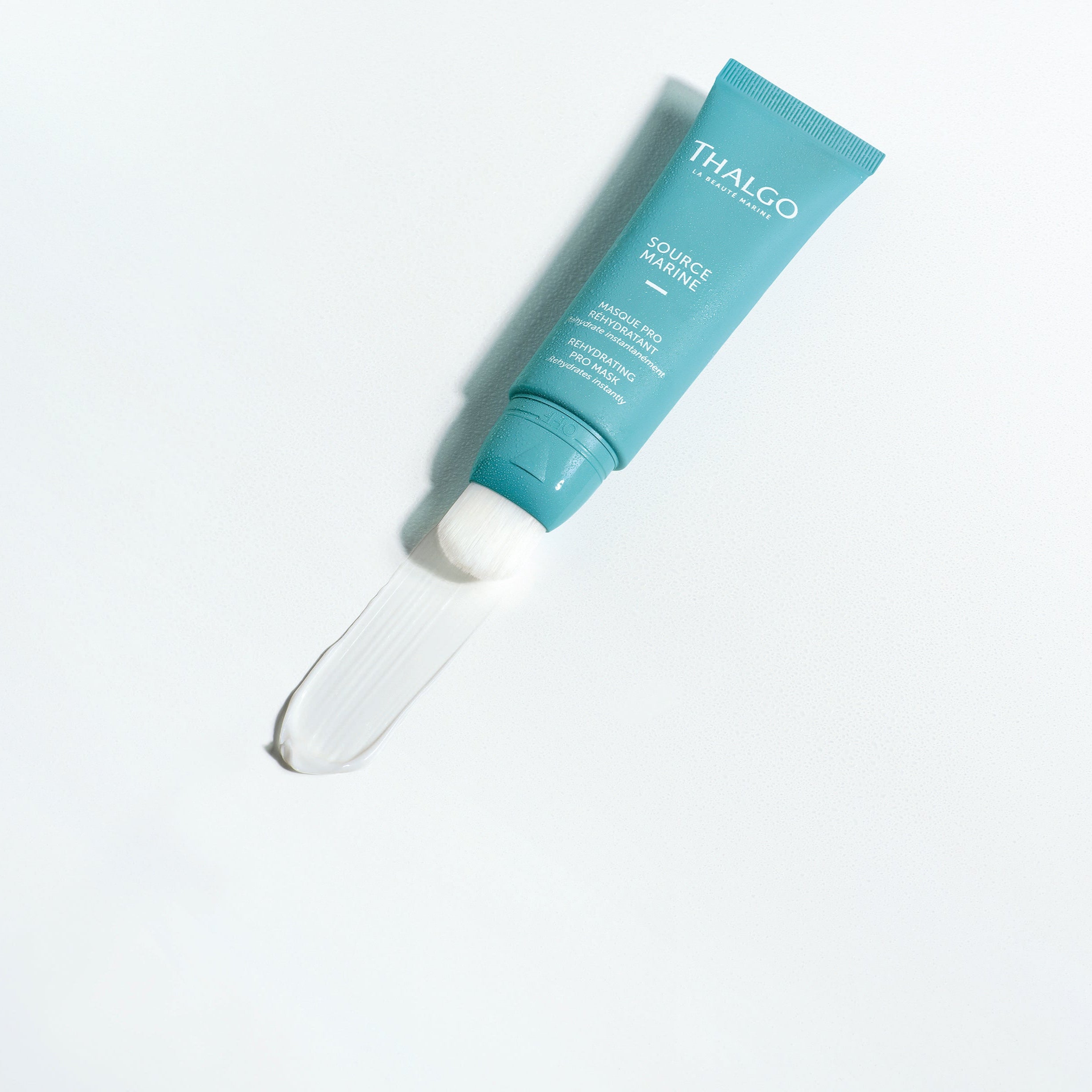 THALGO Source Marine - Feuchtigkeitsspendende Maske  – 50ml, Tube offen mit Produktprobe
