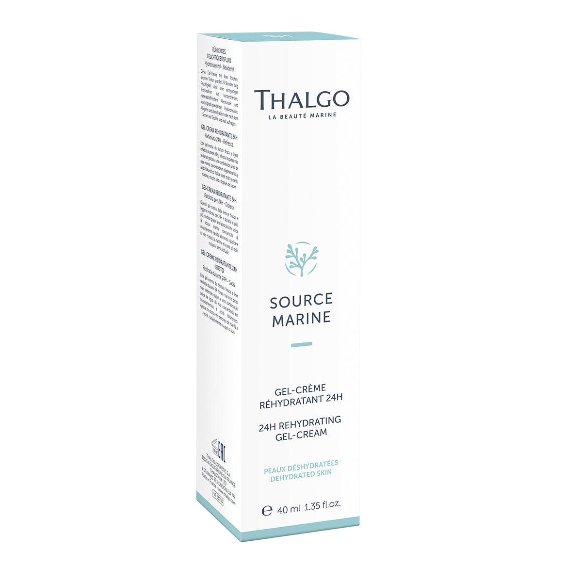 THALGO  Source Marine - Gel-Créme Réhydratant 24h - Kühlendes Feuchtigkeitsfluid – Feuchtigkeitsfluid mit Hyaluronsäure, 40ml, Umkarton