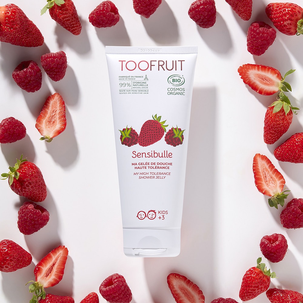 TOOFRUIT Duschgel  – 200ml, Tube mit Erdbeeren und Himbeeren
