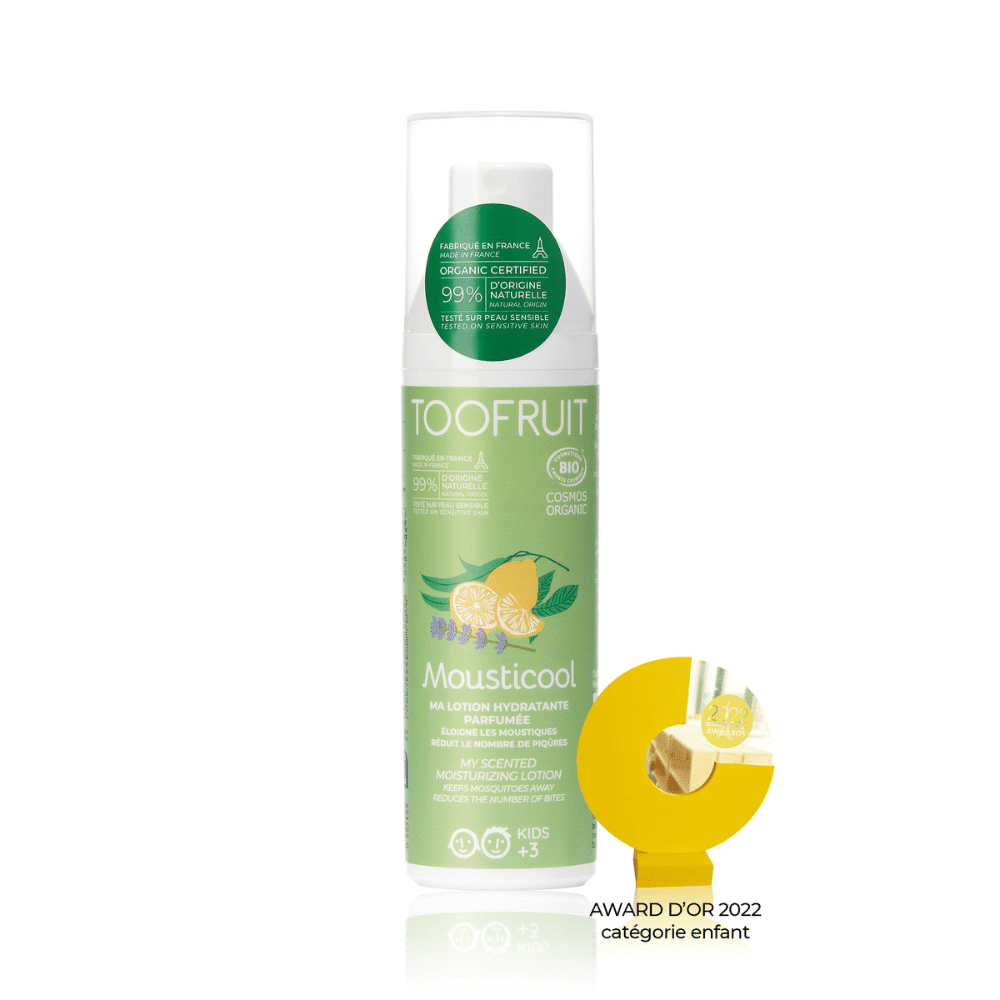 TOOFRUIT Mousticool Duftlotion gegen Mücken  – Zitrone - Pfefferminze, 100ml, Sprühflasche
