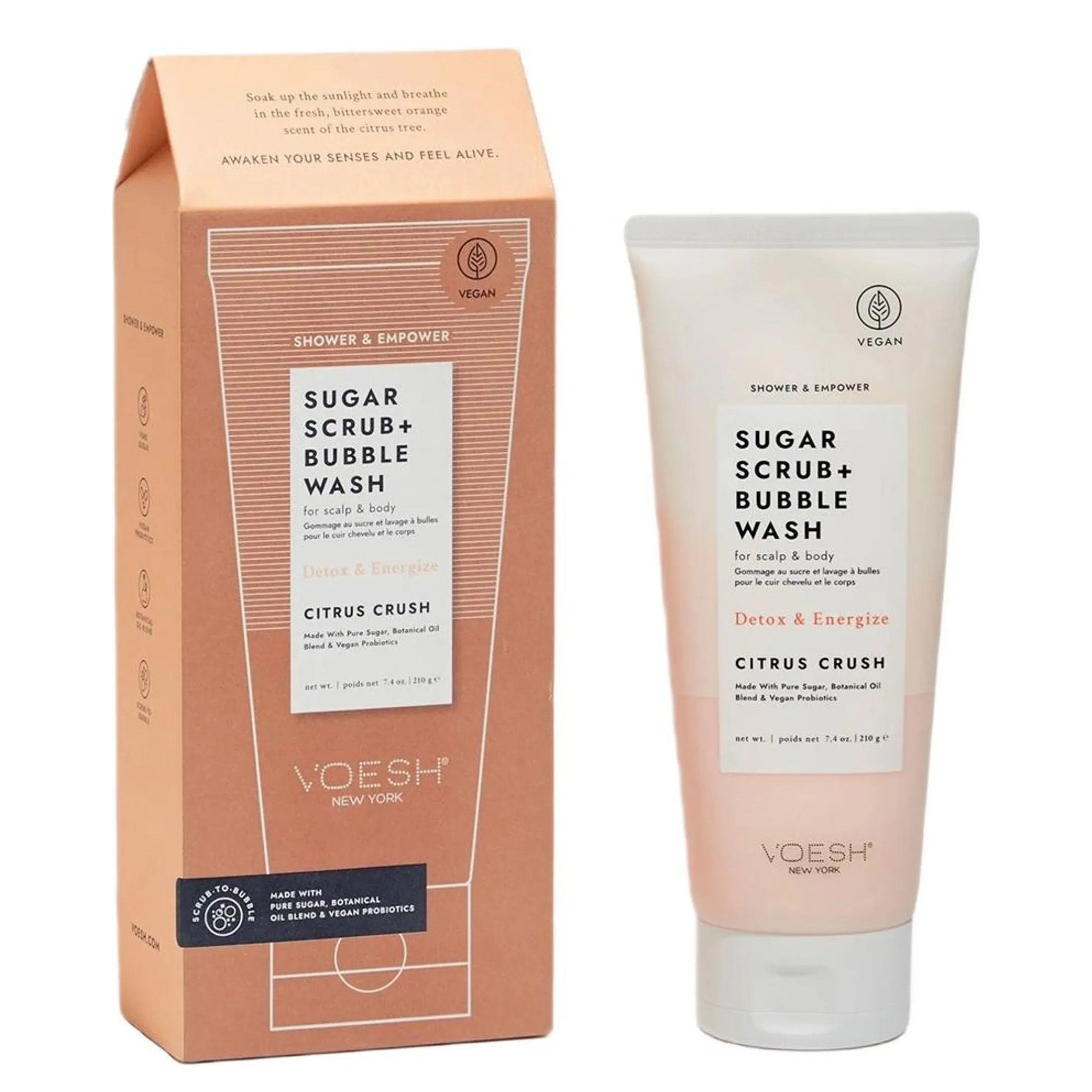 VOESH VOESH Sugar Scrub + Bubble Wash For Scalp and Body - Citrus Crush, 210g, Tube und Umkarton