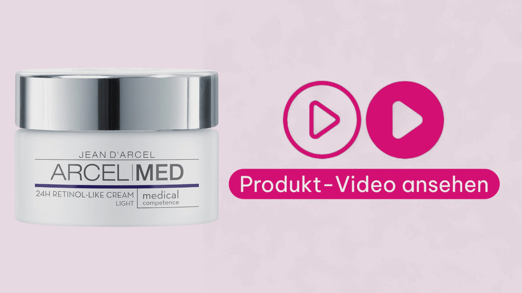 Produktvideo zur Jean D’Arcel ARCELMED 24H Retinol-like Cream Light – leichte Anti-Aging-Gesichtscreme mit pflanzlichem Retinol-like Wirkstoff zur Unterstützung eines glatteren, gepflegten Hautbildes bei normaler bis Mischhaut.