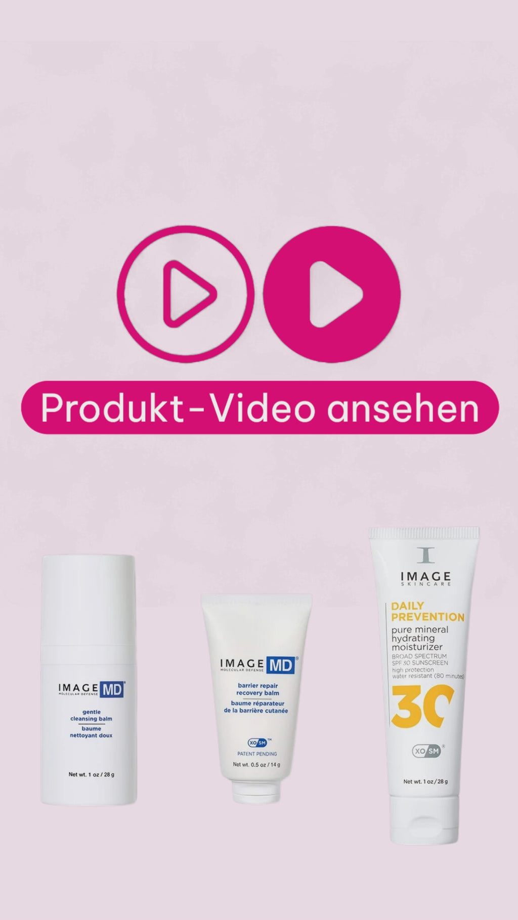 IMAGE MD Post-Treatment Essentials Travel Kit mit sanftem Reinigungsbalsam, barrierestärkendem Pflegebalsam und mineralischem Feuchtigkeits-Moisturizer SPF 30 für empfindliche, trockene und regenerationsbedürftige Haut.